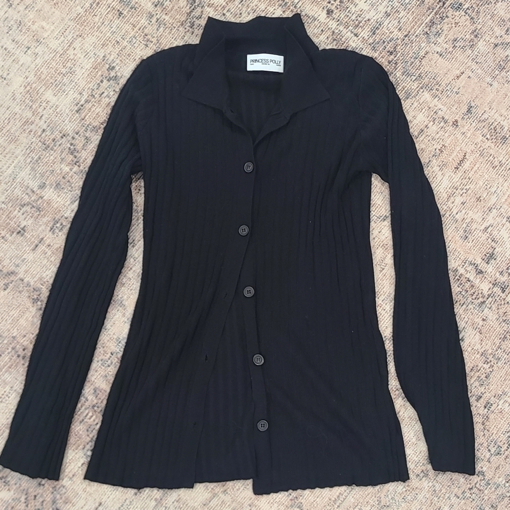 Black Button-Up Cardigan And Pants Set